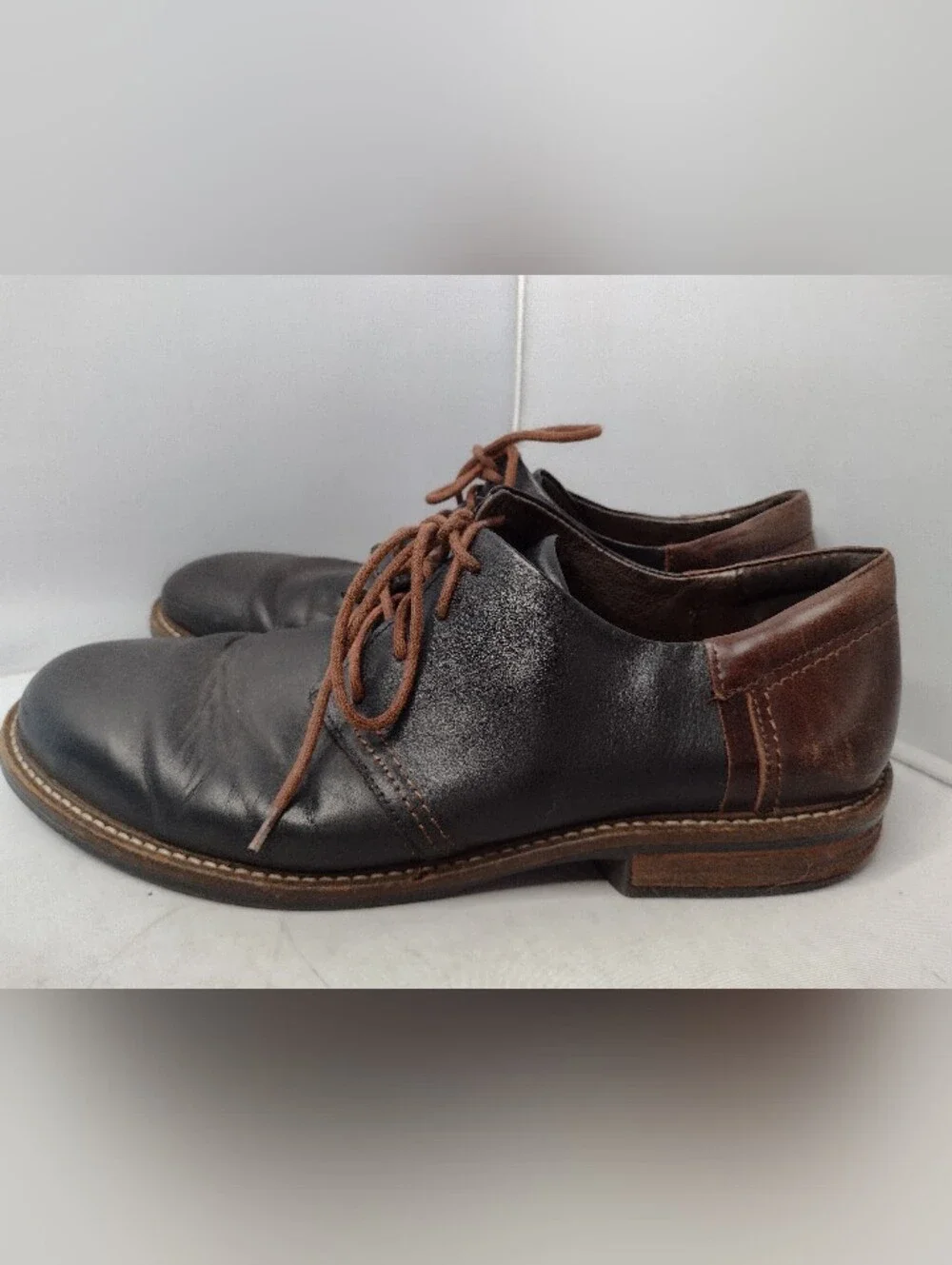 Naot Mens Chief Oxford Size 43 Black Brown Leather Plain Toe  Shoe N